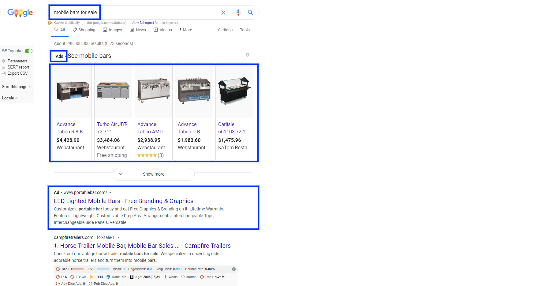 Here is a screenshot of paid search ads and product ads on the Google Ad Network.
